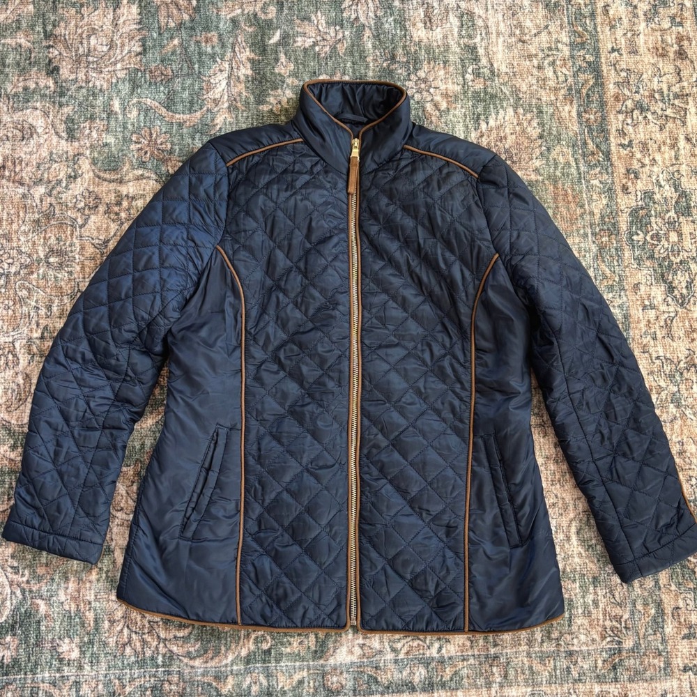Rafaella Weekend Equestrian‎ Style Navy Diamond Quilted Jacket Petite Medium PM